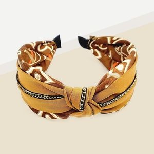 Brown Chain Link Print Design Geometric Knot Headband Gold